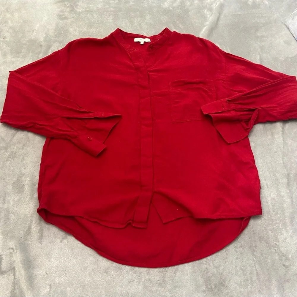 Vince Red Band Collar Oversized Blouse Shirt 21731 - Picture 2 of 9